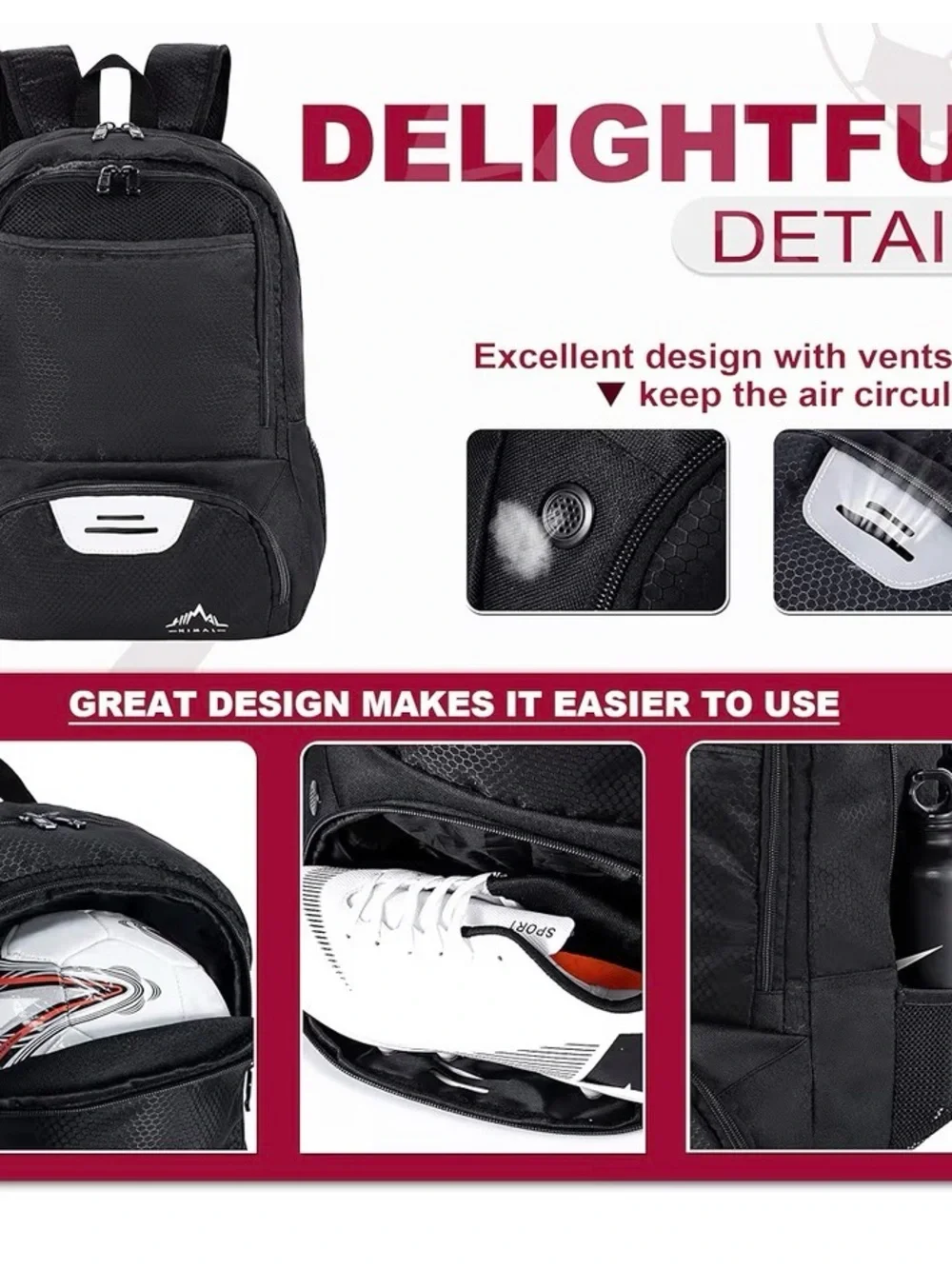 Himal Outdoors Soccer Backpack, Separate Cleat Compartment